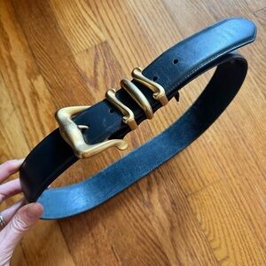 Brighton Blue Leather Belt with Gold Buckle